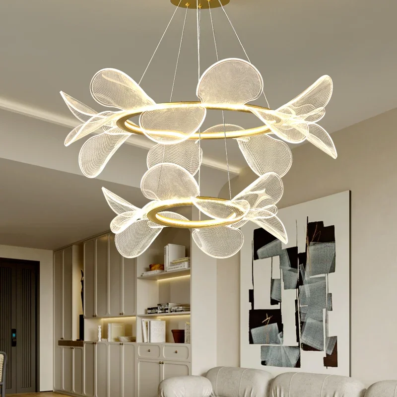 

High-end Modern Clear Acrylic Indoor Chandelier Gold Ring Dining Room Foyer Bedroom Pendant Lamp Changeable Dimming Dropshipping