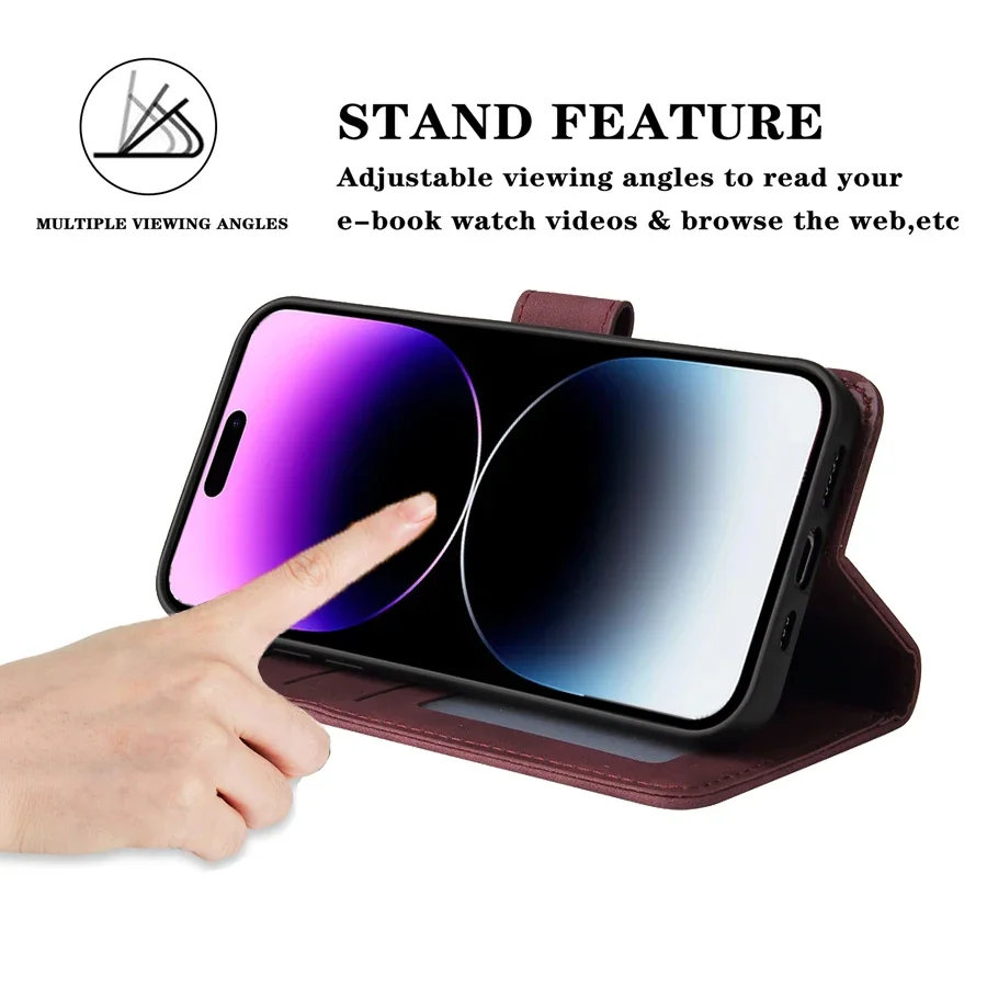 Magnetic Flip Leather Wallet Case with Card Slot, Lanyard, and Photo Frame