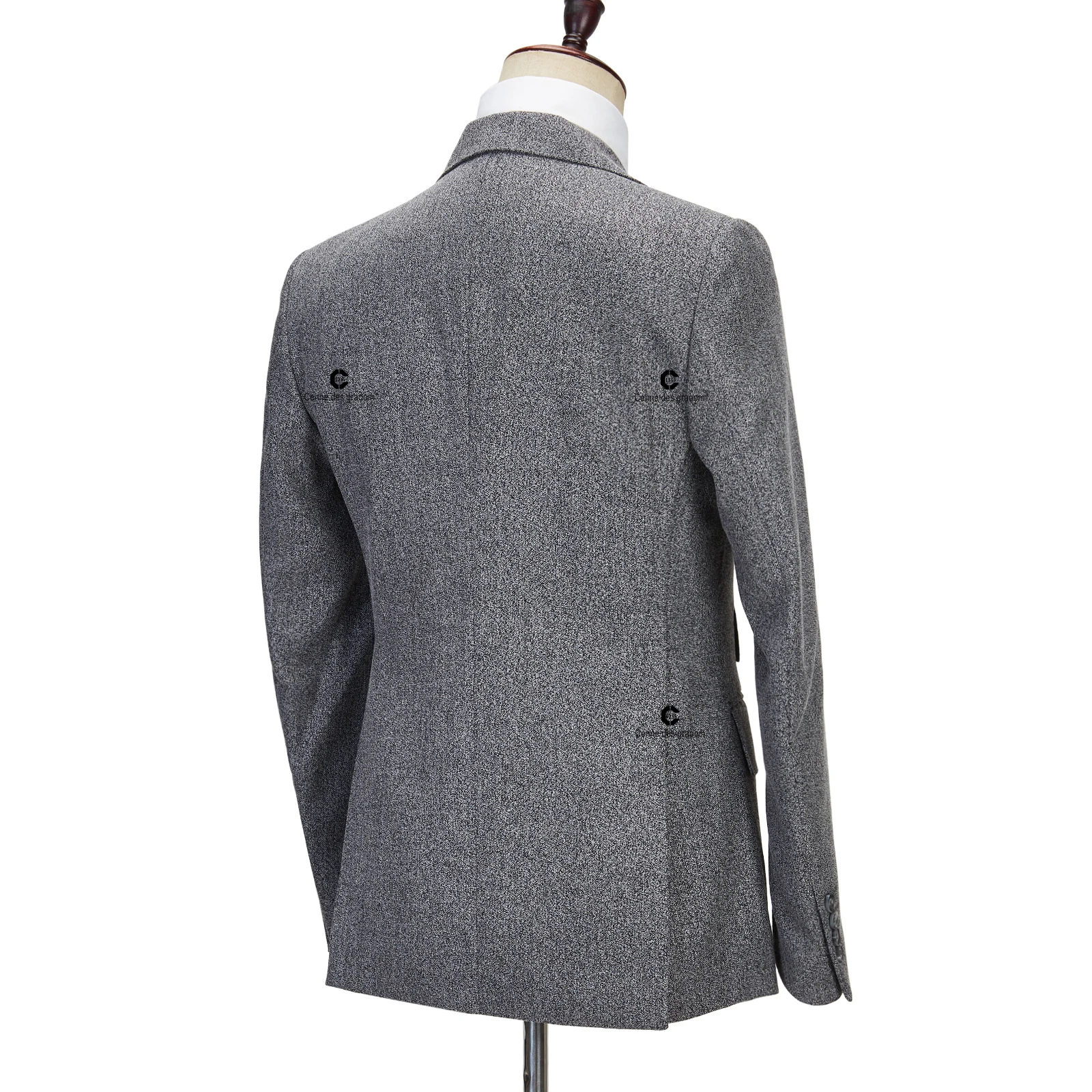 Cenne Des Graoom Elegant Grey Tweed Suits For Men Single Breasted 1 Buttons Jacket Vest Pants Slim Fit Wedding Business Meeting 4