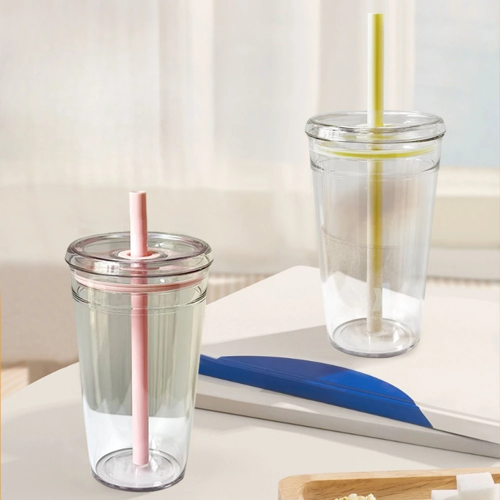 New 450ml Drinkware Straw Cup Reusable Transparent Coffee Cup Plastic Single Layer Car Tumbler Home Office Water Cup LIJIAO