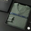 Men's 100% Mink Cashmere Large Size Sweaters Autumn Winter Solid V-neck Casual Knit Pullovers Men Long Sleeve Warm Jumper 4