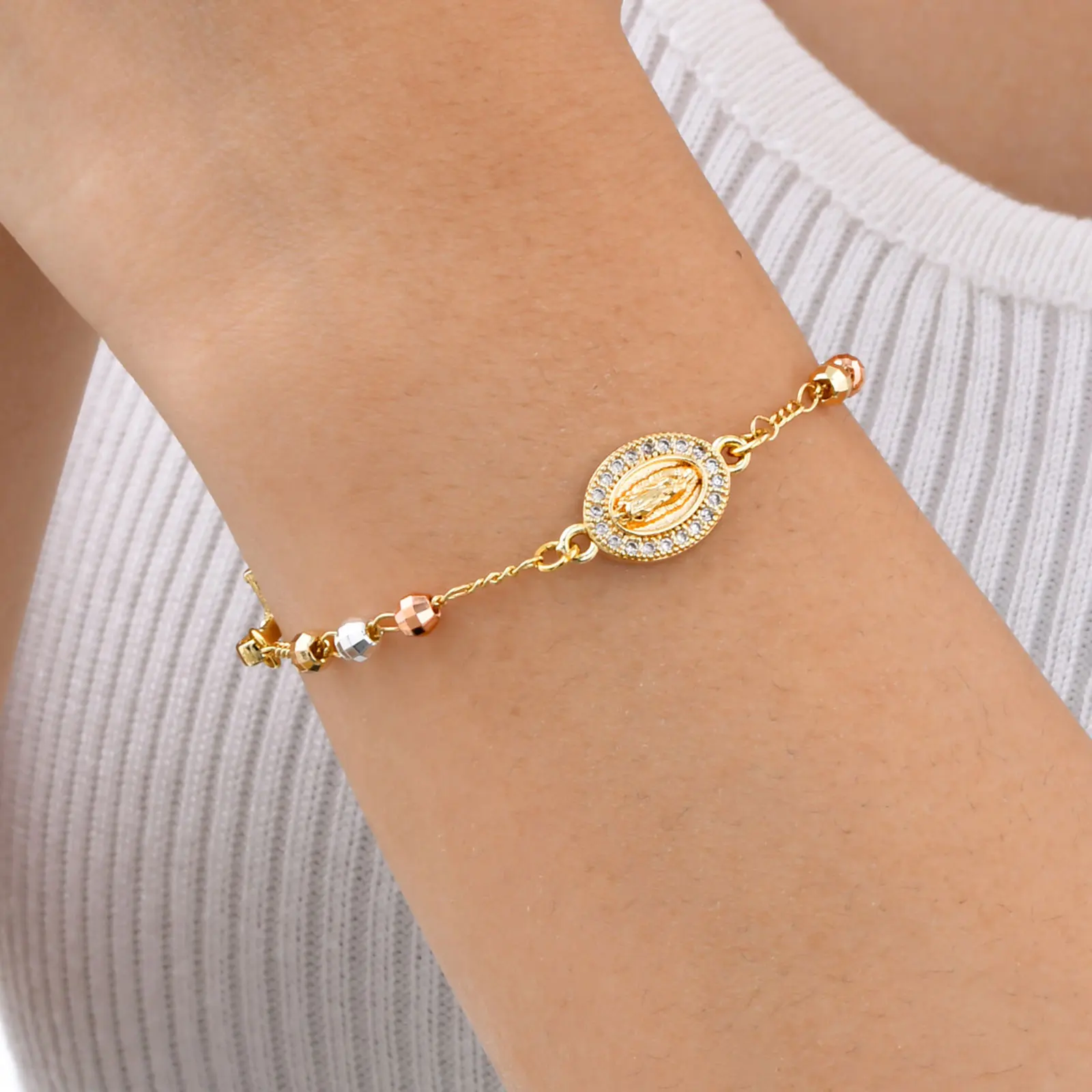 Pulsera Rosario Virgen María en Acero Inoxidable - Joyería Espiritual Dalesha - Imagen 3