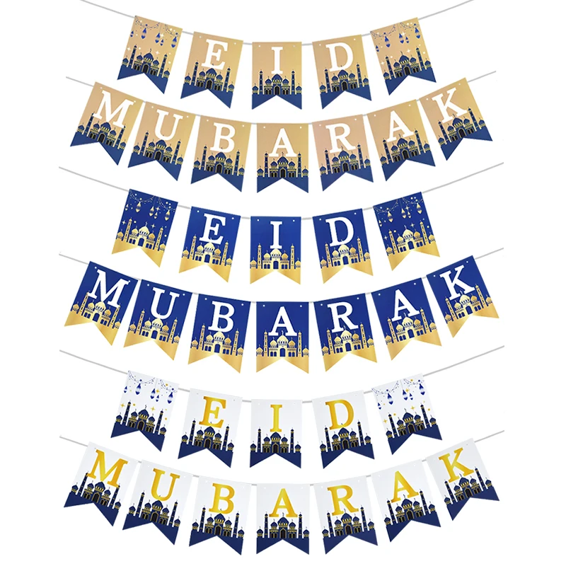 

Eid Mubarak Banner Star Blue Moon Letter Paper Bunting Garland Ramadan Decoration for Home Islamic Muslim Party Supply Eid Gifts