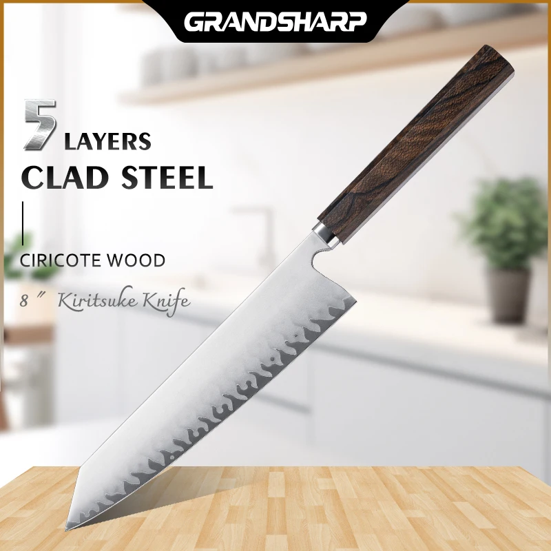 

Grandsharp Janpanese 8''Kiritsuke Knife High carbon 10Cr18mov cutting core Sashimi Slicing Knives Meat Cleaver For Cooker