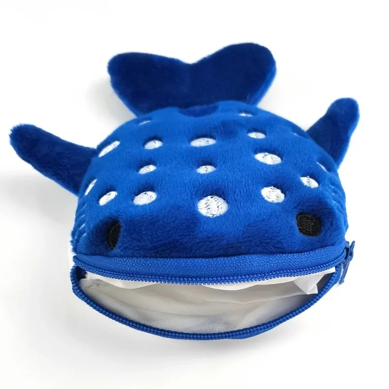 Kids Plush Small Whales Coin Purse Cute Zipper Women's Coin Wallet Shark Shape Girls Earphone Money Storage Bag Key Bag Purse