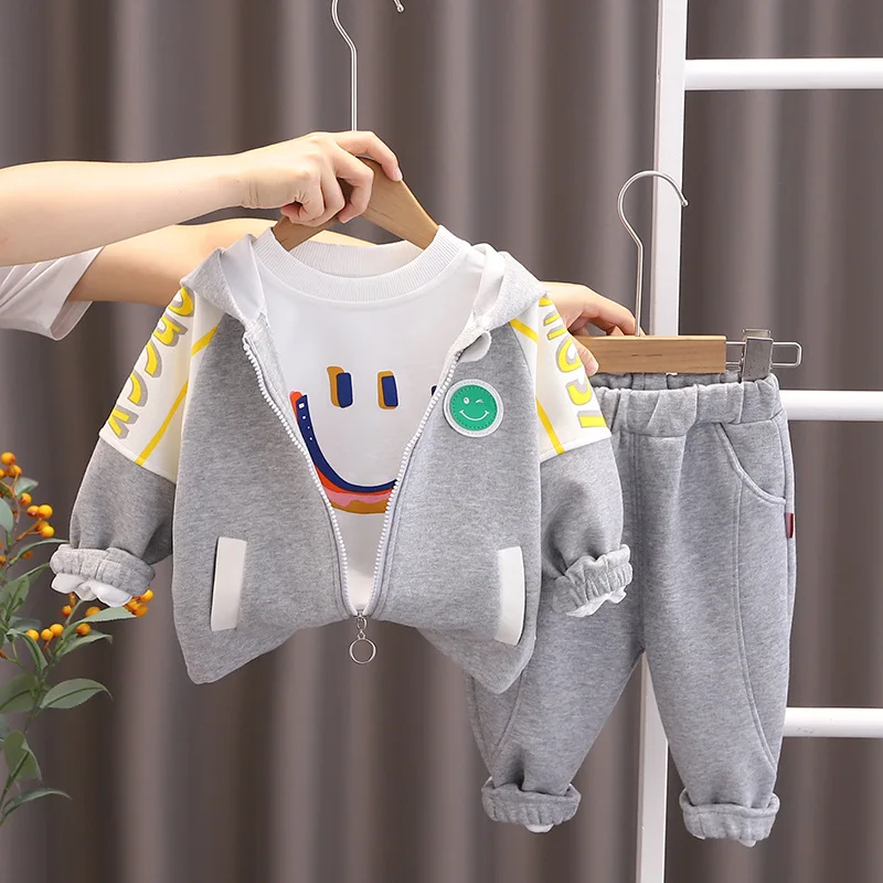 

Childrens Clothing Set 2023 Baby Boy Clothes 9 To 12 Months Casual Zipper Hooded Cardigan Coats White T-shirts Pants Boys Outfit