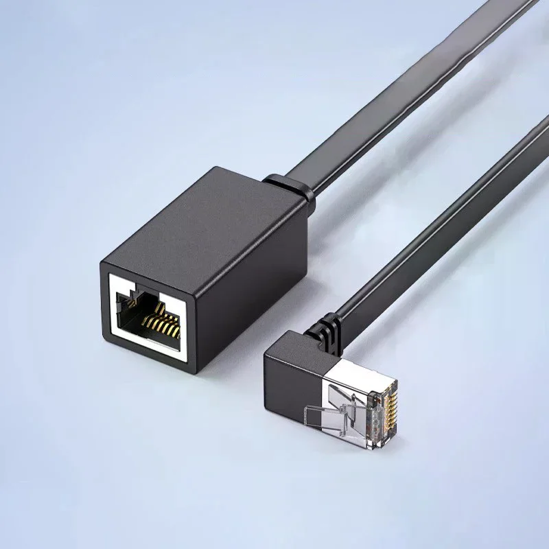 90도 CAT7 네트워크 연장 케이블 플랫 울트라 10G 우/좌 각도 엘보 네트워크 와이어 RJ45 남성-여성 어댑터 코드