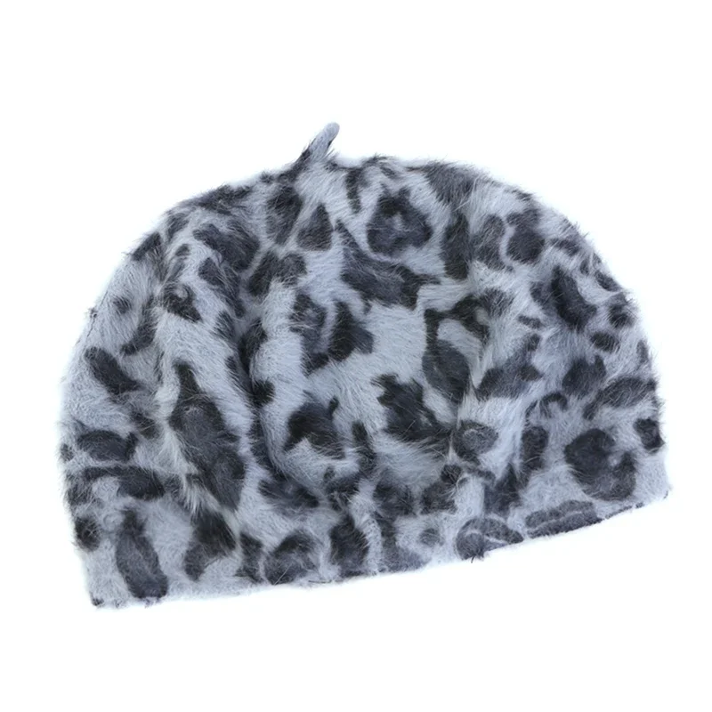 Autumn and Winter Hats Leopard Print Rabbit Fur Beret Fashionable Women's Fashion Bud Hat