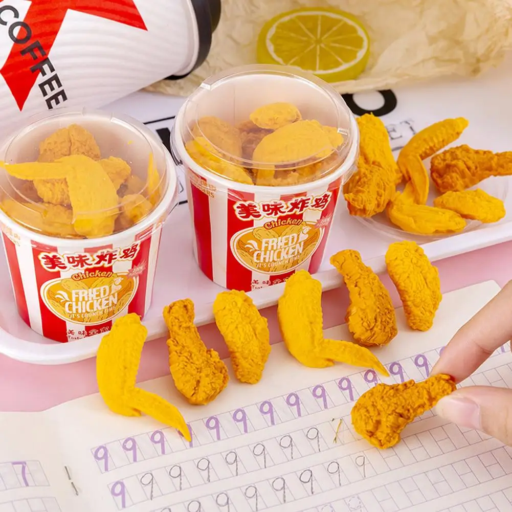 Creative Eraser Cartoon Simulation Food Bucket Fried Chicken Set Eraser Kawaii Stationery for Kids Rubber School Supplies 1 Set pencil eraser biscuit eraser