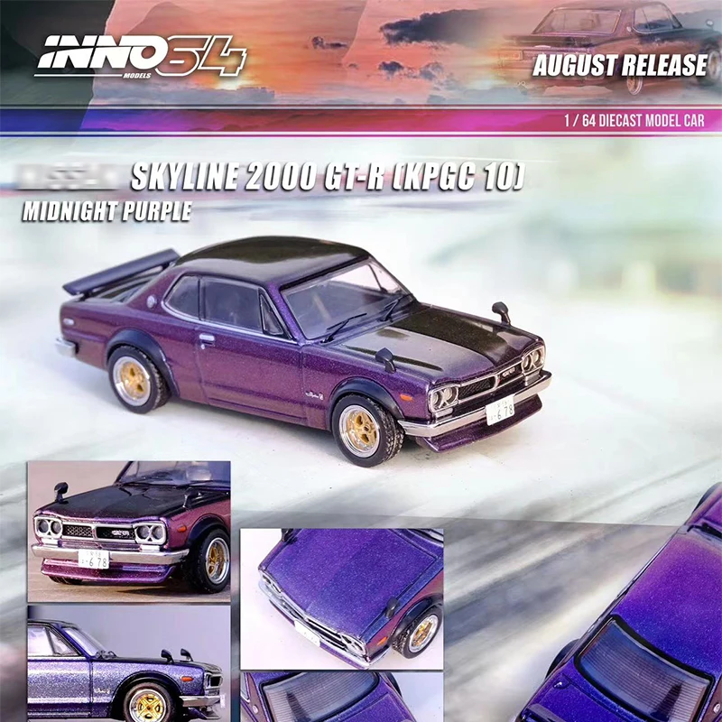 

INNO In Stock 1:64 Skyline 2000 GTR KPGC10 Midnight Purple Diecast Diorama Car Model Collection Miniature Carros Toys