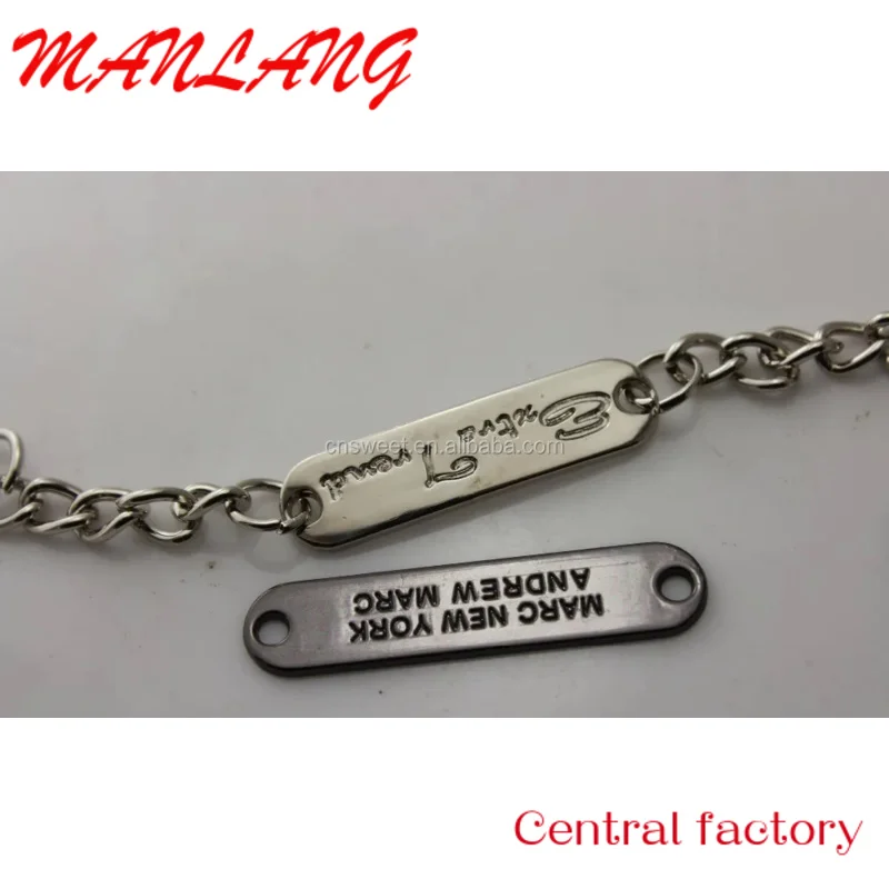 Custom  Metal label garment metal logo plate chain for clothing