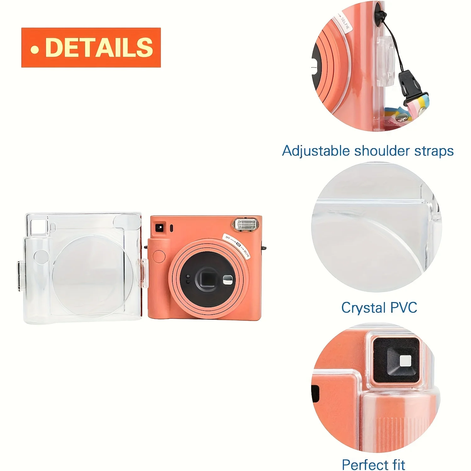1pc Camera Case for Fujifilm Instax Square SQ1 Instant Camera Case Clear Crystal Hard Shell with Adjustable Shoulder Strap storage bags