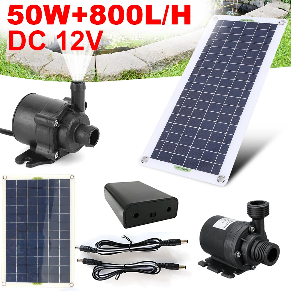 50W 800L/H DC 12V Low Noise Brushless Solar Water Pump Kit for Pool Black Outdoor Waterfall Fountain Garden Pool Pond Bird Bath,solar fountain,solar fountain pump,water fountain,garden pond fountain,solar water pump,bird bath,bird bath supplies
