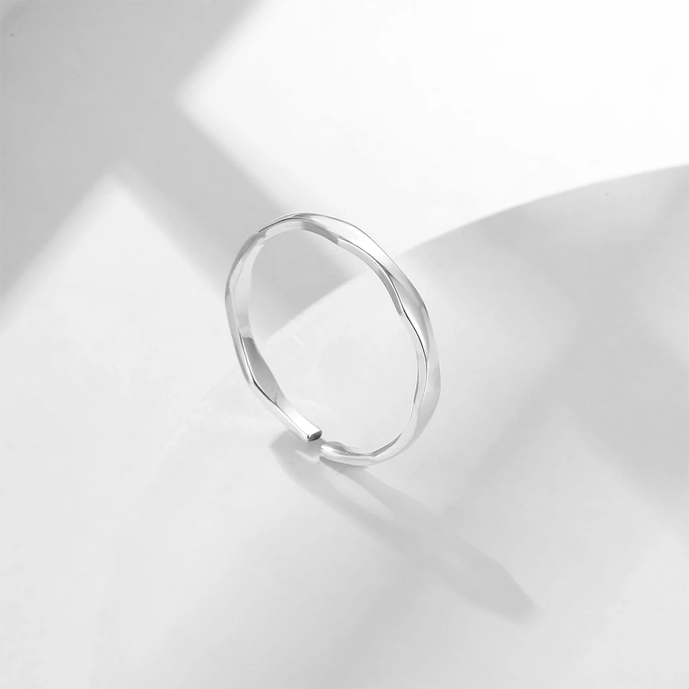 925 Sterling Silver Ocean Waves Irregular Uneven Faceted Adjust Open Adjustable Stackable Finger Rings For Girl Toe Teens Gift 3