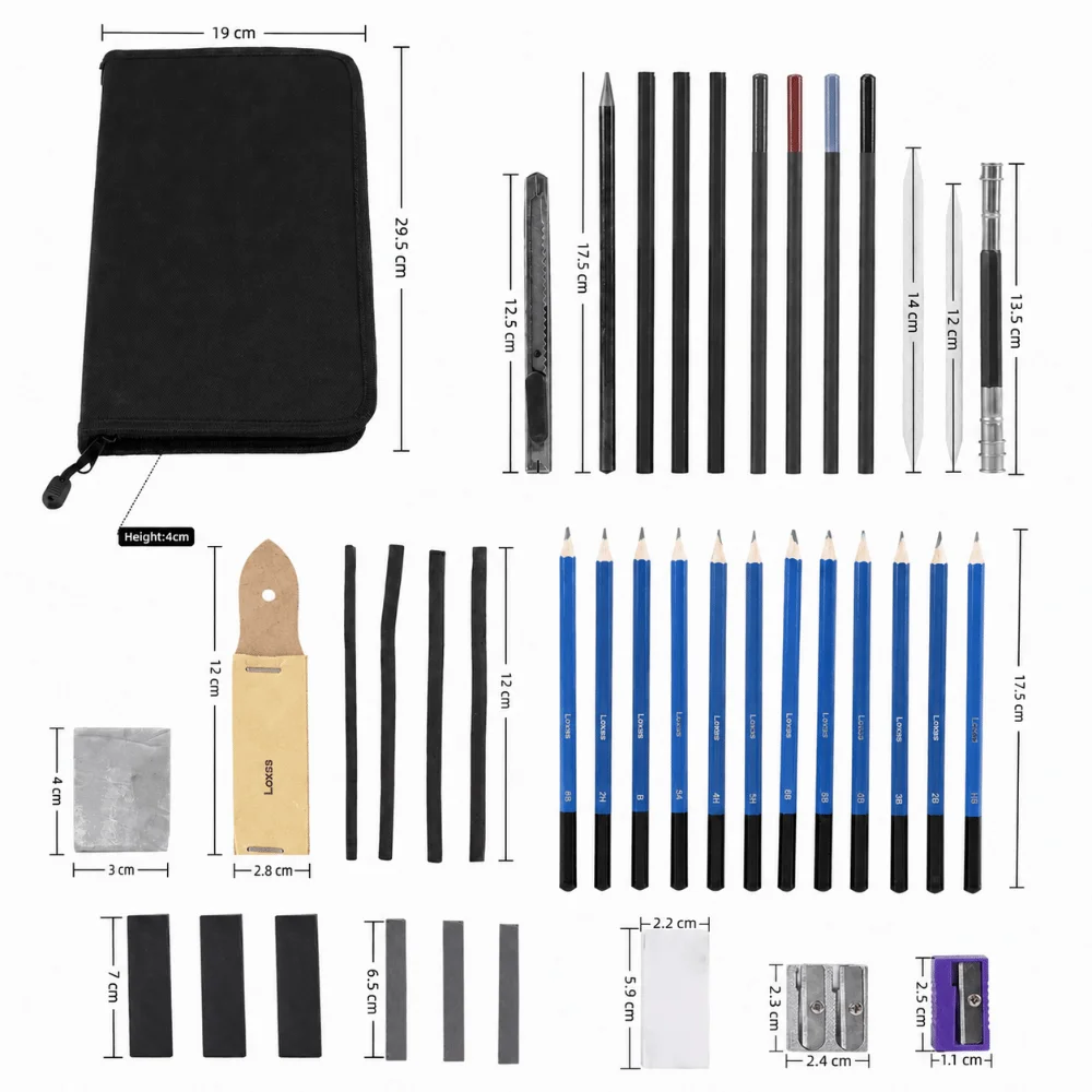 40PCS 휴대용 스케치 드로잉 키트 편안한 그립감 부드러운 필기 스케치 연필 세트 완벽한 액세서리 아트 페인팅 도구