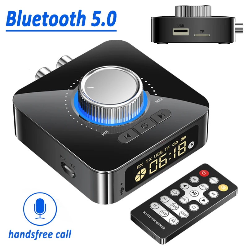 Bluetooth Transmitter Receiver - V5.3 Bluetooth Audio Receiver w/Display &  Knob, 3.5mm AUX RCA Wireless Audio Adapter for Home  Stereo/Headphone/Speaker/TV/PC/Car, Support TF Card/U Disk Music Play 