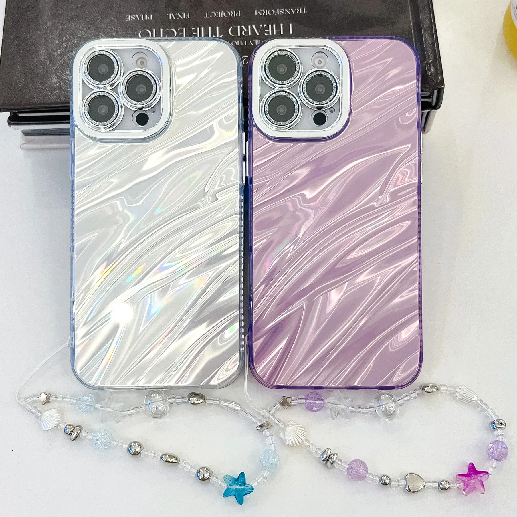 For Iphone 13 14 15 16 Pro Max Plus Samsung S23 S24 Plus Ultra Luxury Laser Water Ripple Wrist Chain Phone Case Cover_voghion.com