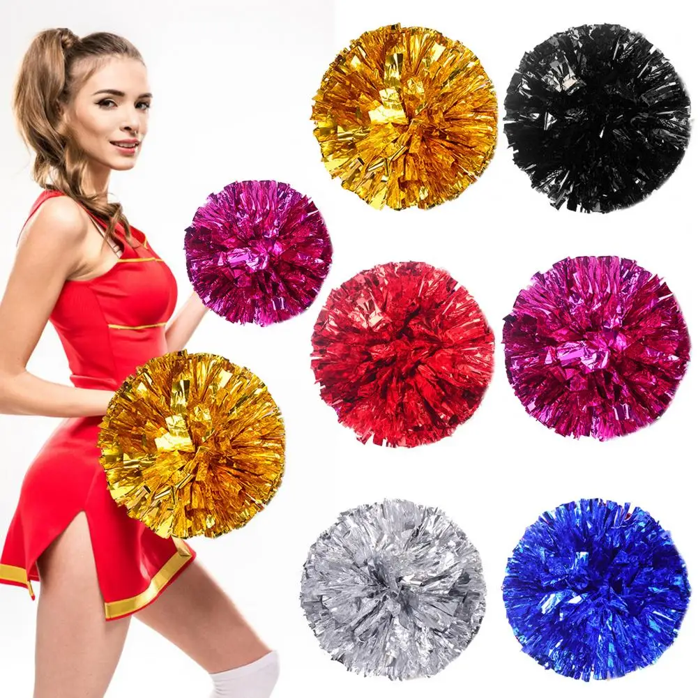 10Pcs Cheerleader Pom Poms Metallic Cheerleader Pompoms with Finger Ring Cheering Props for Squad Team Sports Game Dance Party