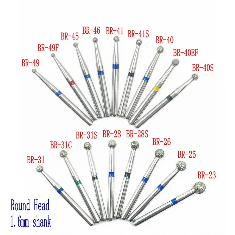 

50Pcs/5Boxes Dental Diamond Ball Round Burs Dental High Speed Handpiece Burs Dental Diamond Burs 1.6mm Shank BR Series