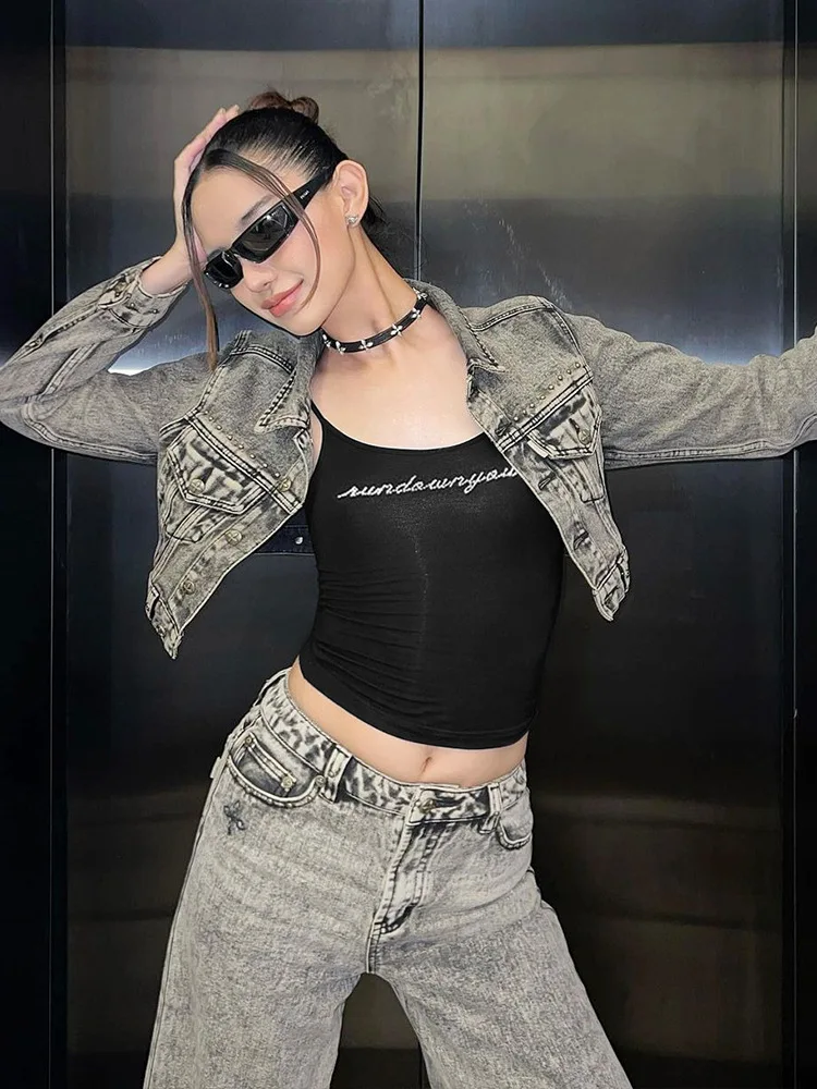 Lygens 스파게티 레터 라인석 슬림 탑, 캐미시스 여름 Y2K 스트리트웨어, 캐주얼 파티 여성 의류, 도매