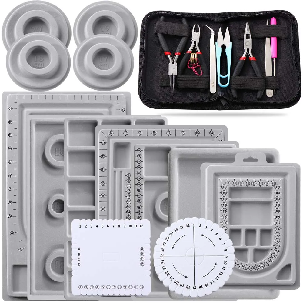 1 Set  Flocked Bead Board Organizer Artistry Tray Jewelry Making Measuring Tool with Pliers Ring Scissors DIY Bracelet Necklace
