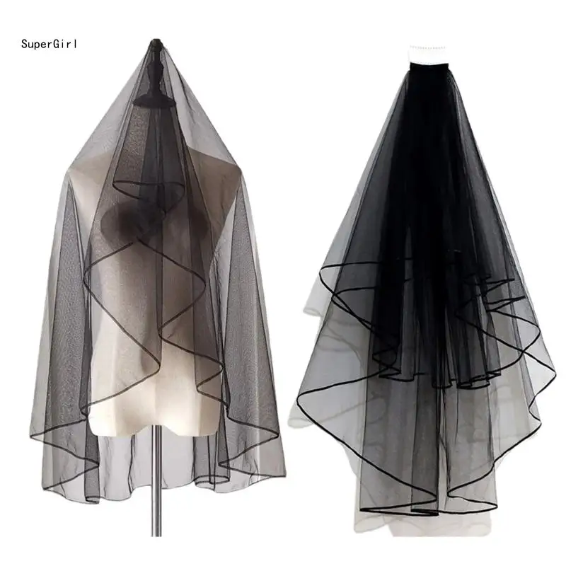 

Women Simple Short Veil Headdress Black Tulle Veil for Bridal Halloween Party Carnival Vintage Props
