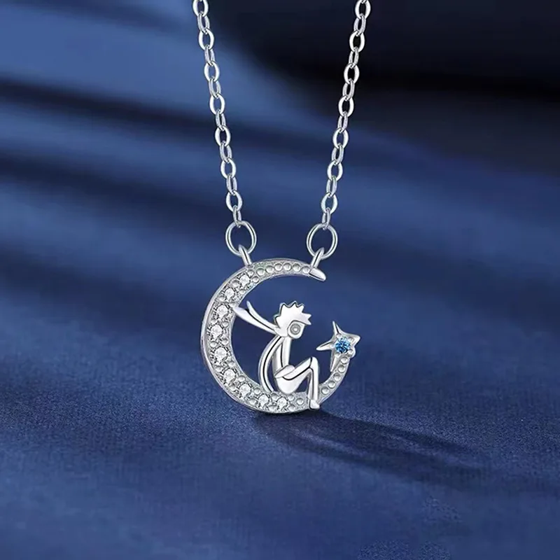 Silver Pendant 925 Sterling Silver Moon Necklace Pendant Zircon For Women Fashion Exquisite Student Girlfriend Jewelry Accessories Heart Gift