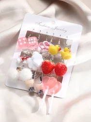 New Y2K Cartoon Animal Earrings Set For Women Girl Cute Colorful Geometric Acrylic Duck Love Drop Earrings Trendy Jewelry Gifts