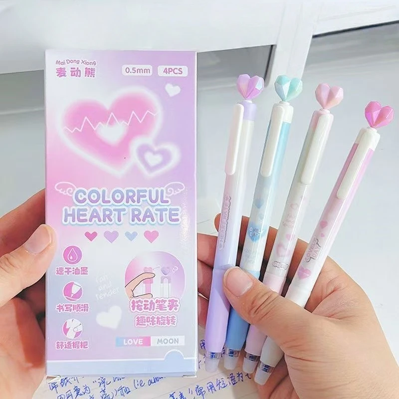 4pcs Colorful Heart Gel Pens Set Dream 0.5mm Ballpoint Black Color Ink ...