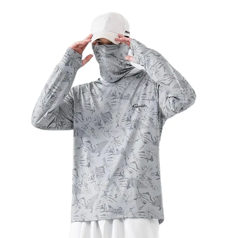New GAMAKATSU Fishing Jacket Men Summer Thin Ice Silk Long Sleeve Pullover Sport Sunscreen Hooded Quick Dry Fishing T-shirt fishing shirt