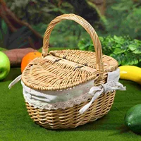 Handwoven Rattan Picnic Basket Storage Baskets Wicker Weaving Basket Bread Tray Fruit Basket Vegetable Basket Home Storage 2