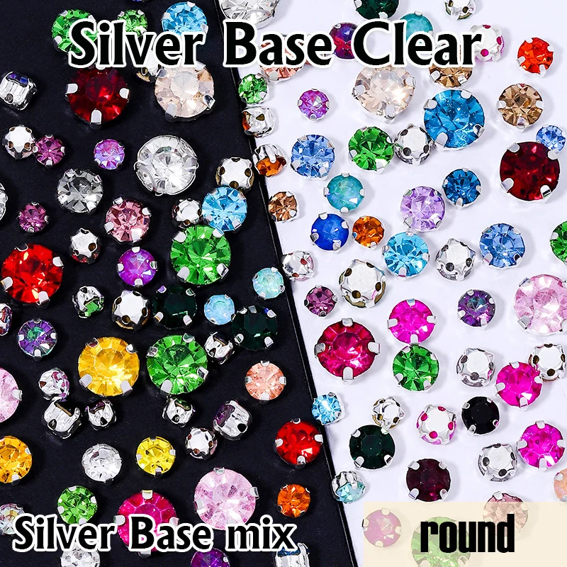 DUCRYSTAL 4-8mm 크리스탈 유리 발톱 라인 석 실버베이스 믹스 크리스탈 바느질 스톤 공예 및 웨딩 드레스 바느질 액세서리