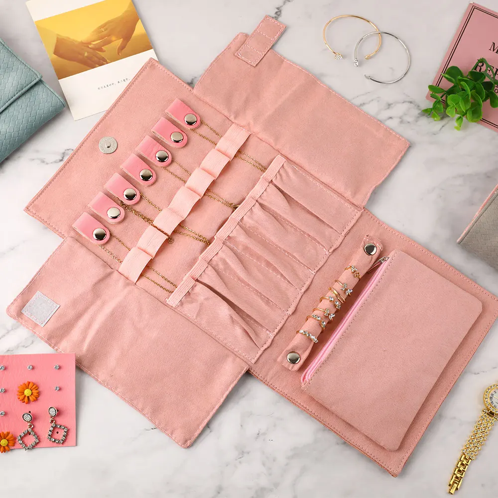 Portable Large Travel Jewelry Roll Bag Pendant Necklace Bracelet Chain Storage Carrying Case Watch Bangle Ring Earring Organizer