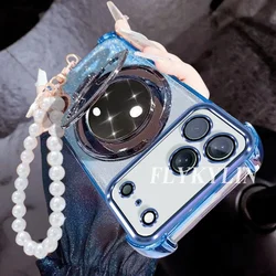 Enhanced Flashing Anti - Drop Phone Case with Makeup Mirror Holder and Pearl Chain for OPPO A15 or A15S (1)