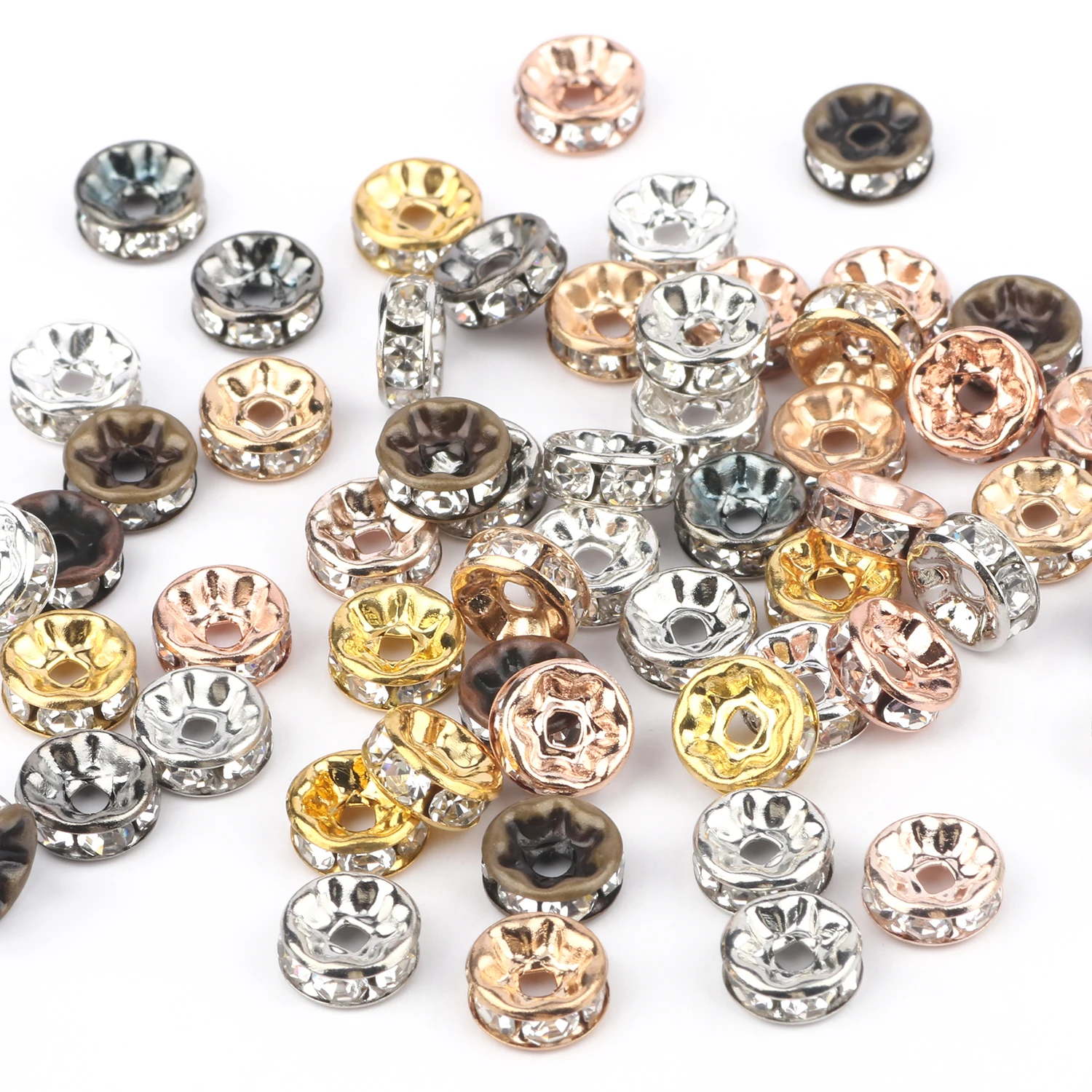 50 teile/los 4 6 8 10mm Welle Seite Strass Rondellen Kristall Spacer Perlen für DIY Schmuck Machen Armband Zubehör liefert