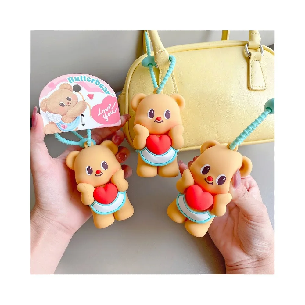 Cartoon Swimming Ring Seaside Holiday Butter Bear Key Chain Cute Durian Pendant Street Beauty Cream Bear Pastry Chef Keychains 5