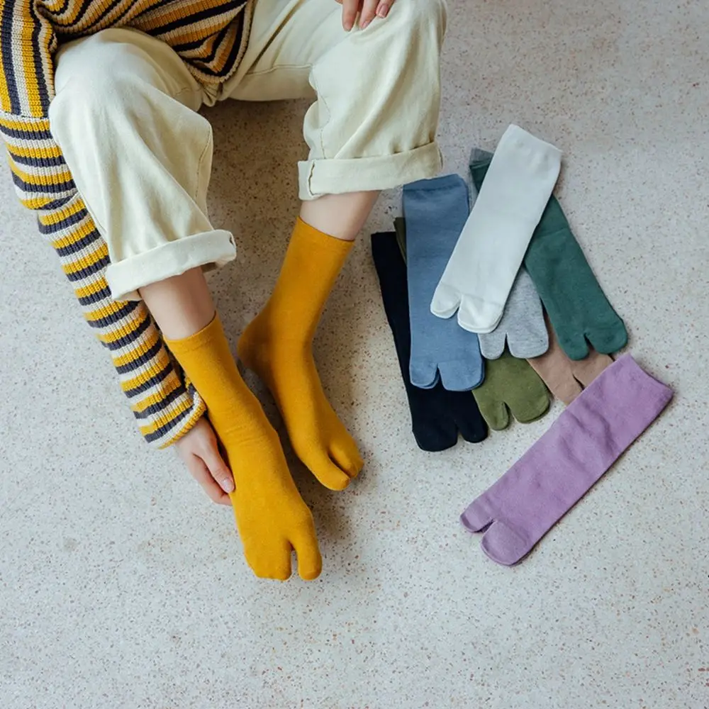 Unisex algodão monocromático Split Toe meias, simples meias confortáveis de dois pés, japonês Harajuku meias, casal meias