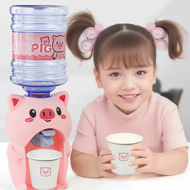 Mini Children's Water Dispenser Cute Cold/Warm Water Juice Milk Dispenser Simulation Cartoon Pig Kitchen Toy