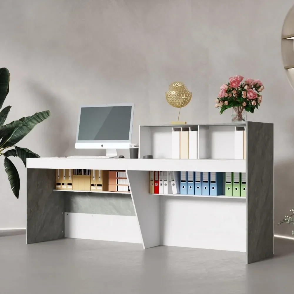Reception Desk with Shelves,Modern Reception Table with Storage,Front Counter Table Checkout Table Retail Counter Reception Room 4