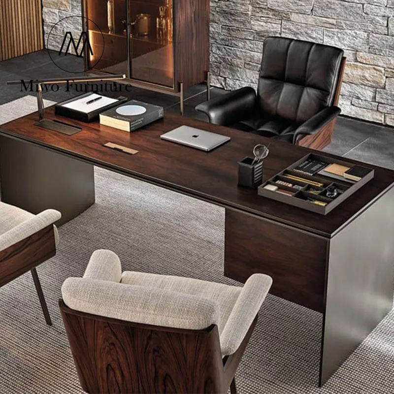 Home Office Desk Chair Modern Design Italian Wooden Work Desk Office Table Furniture Set With Drawer Cabinet Computer