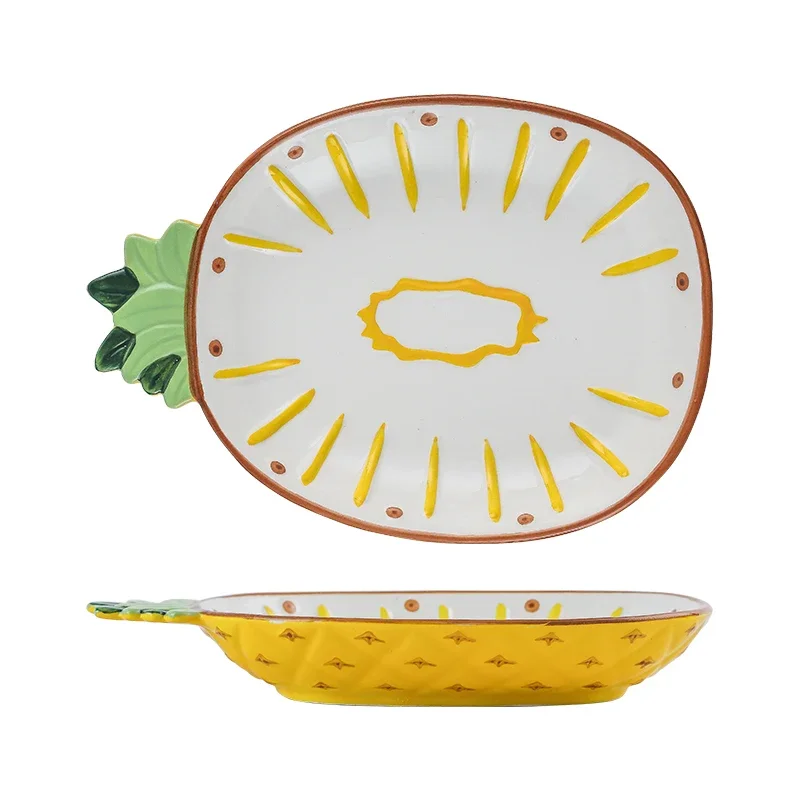 Fruit Kids Dinner Plate Home Cartoon Cute Ceramic Grid Dinner Plate Special-shaped Fruit Porcelain Bowl Kitchen Dishes Tableware
