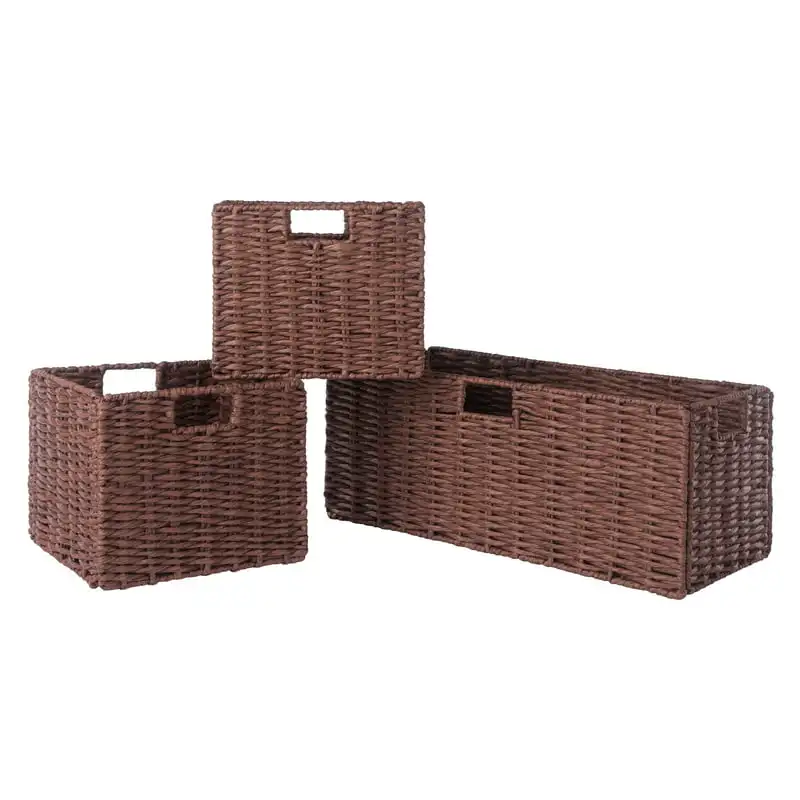 

Tessa 3-Pc Woven Rope Baskets, Foldable, Walnut Cesto mimbre Bike basket Woven basket Shower caddy portable Undershelf storage b