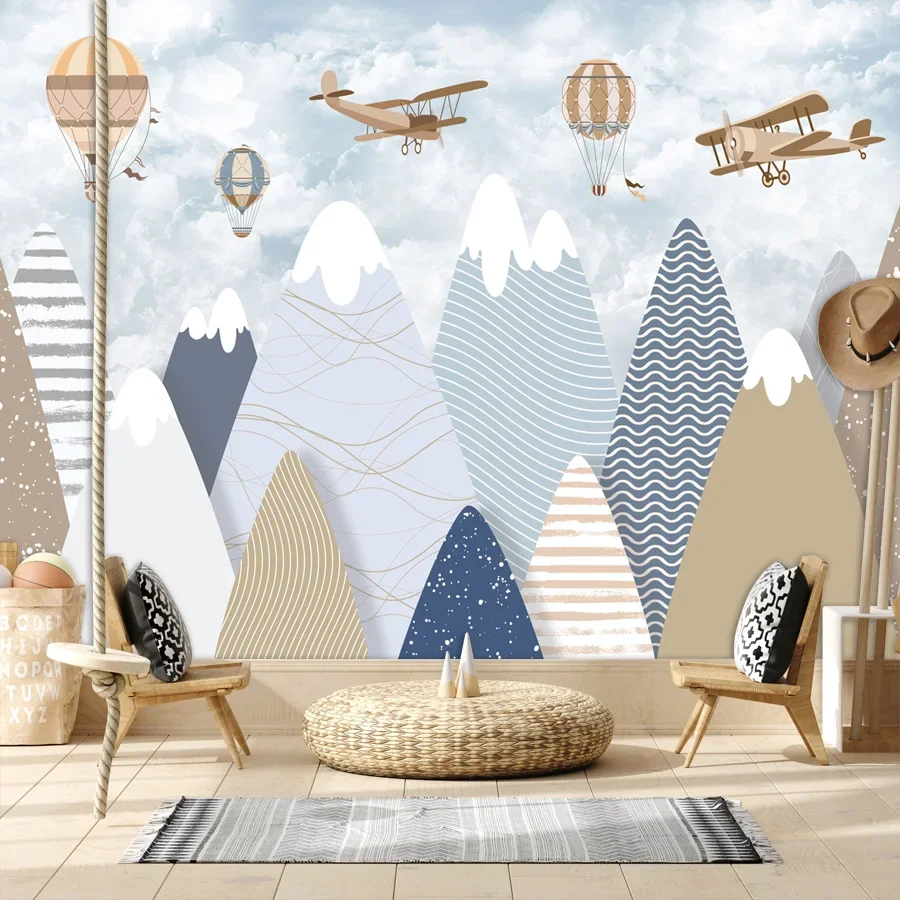 Custom Cartoon Peel and Stick Removable Optional Mountain Craft Wall Papers Home Decor Wallpapers for Living Room Baby Bed Mural