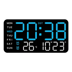 LED Große Digitale Wanduhr mit Temperatur-, Datum- und Wochentagsanzeige - Fernbedienung, USB-betrieben, Dual-Alarme, Tisch- oder Wandmontage