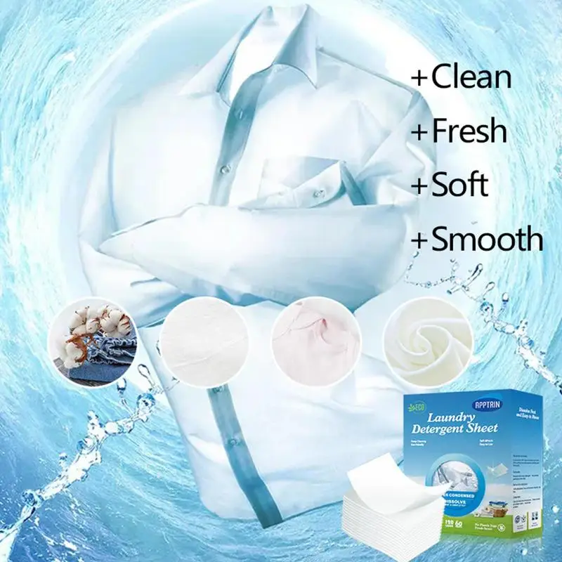 Eco Friendly Laundry Detergent Soap Sheet 60 Pcs/lot Plastic Free Concentrated Washing Strong Laundry Gadget For Washing Machine