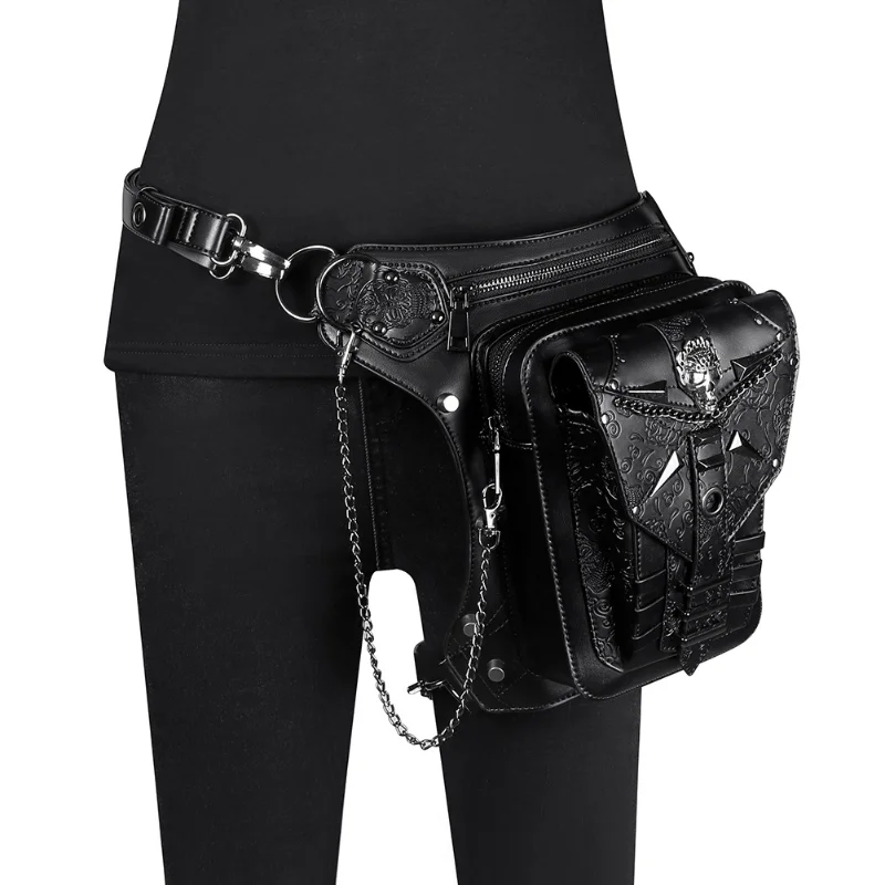 Chikage Personality Skull Head Chain Pack Steampunk Ladies Shoulder Crossbody Bag Outdooe Sports Motorcycle Fanny Pack