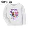 1 2 3 4 5 6 7 8 9 Years Birthday Girls T shirt Cute Gabbys Doll House Customize Name Kids T-shirts Baby Long Sleeve Clothes Gift 5