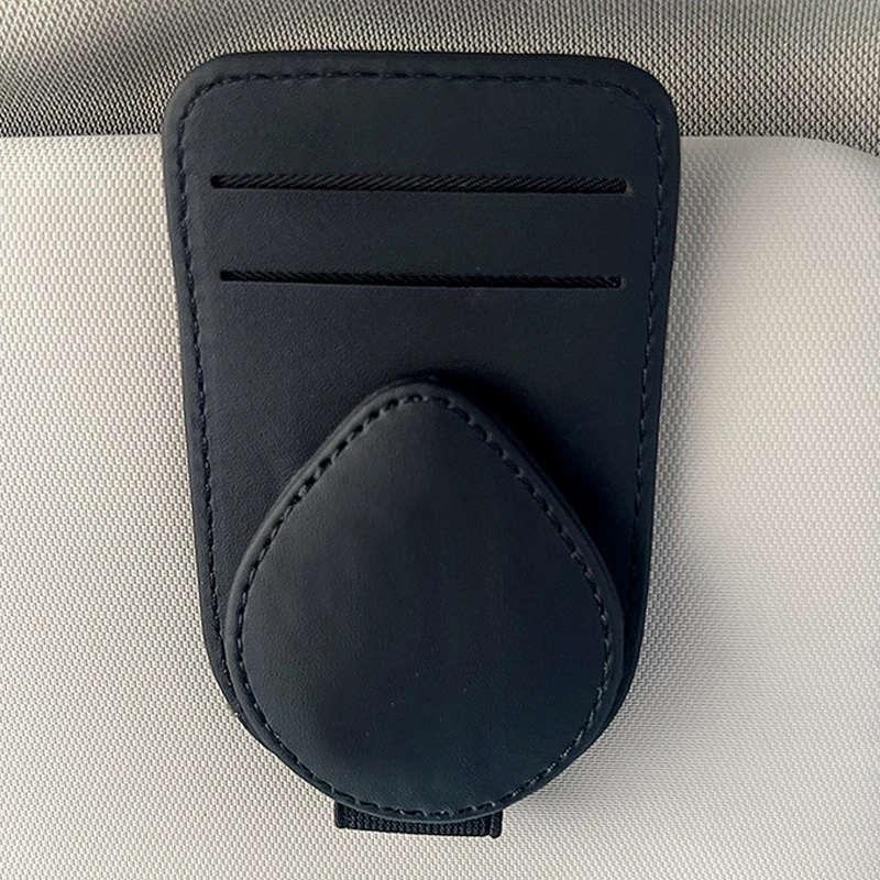 thumbnail image 1 of Estuche de cuero para gafas de sol para coche, soporte para gafas de sol, clip para tarjetas de identificación, organizador de billetes, soporte de almacenamiento, accesorios interiores para coche, 1 of 5