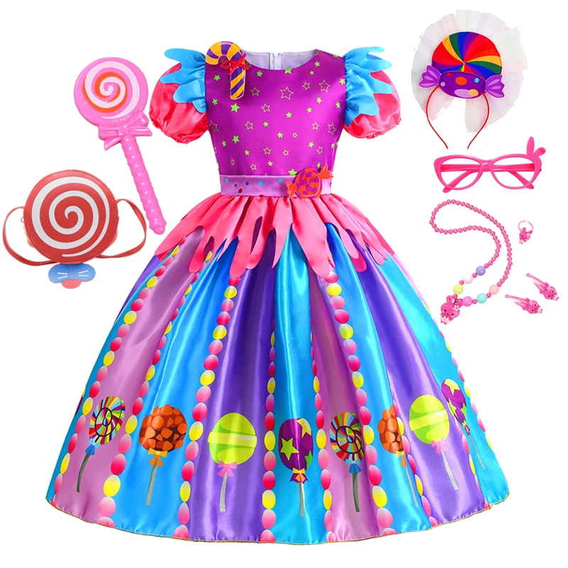 Purim Festival Sweet Lollipop Candy Kids Dress Carnival Party Little Girl Birthday Costume Fancy Children Wedding Clothes girls dress princess costume