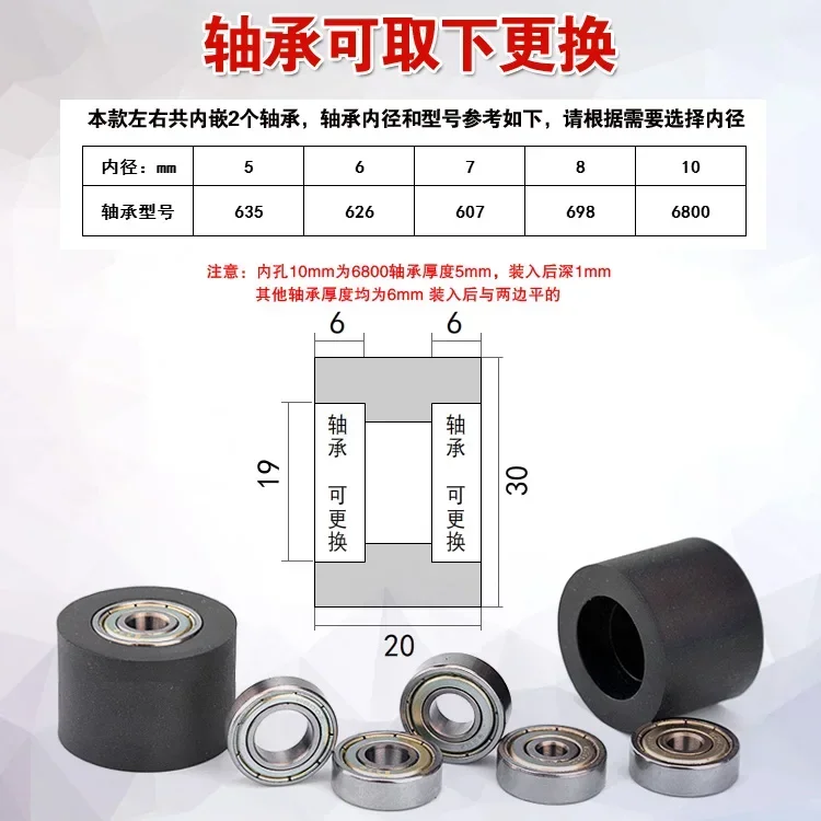 1pc Roller moving pulley bearing rubber coated silent conveyor transmission polyurethane PU soft rubber flat guide wheel 8*30*20